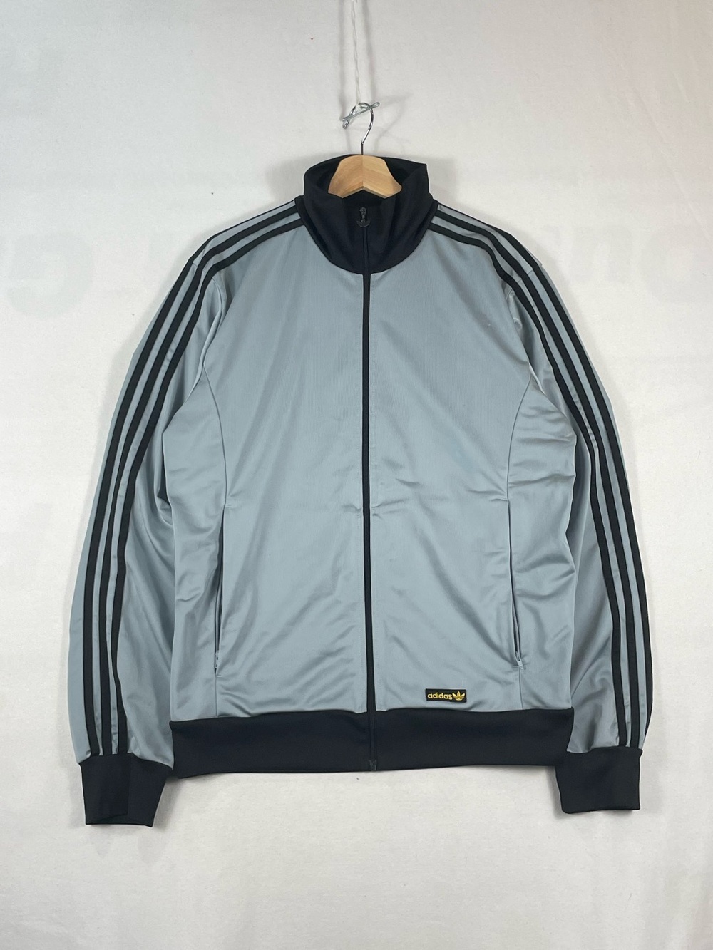 Vintage 2008 Adidas Silver Gray Black Shiny Track Jacket Beckenbauer Sz L